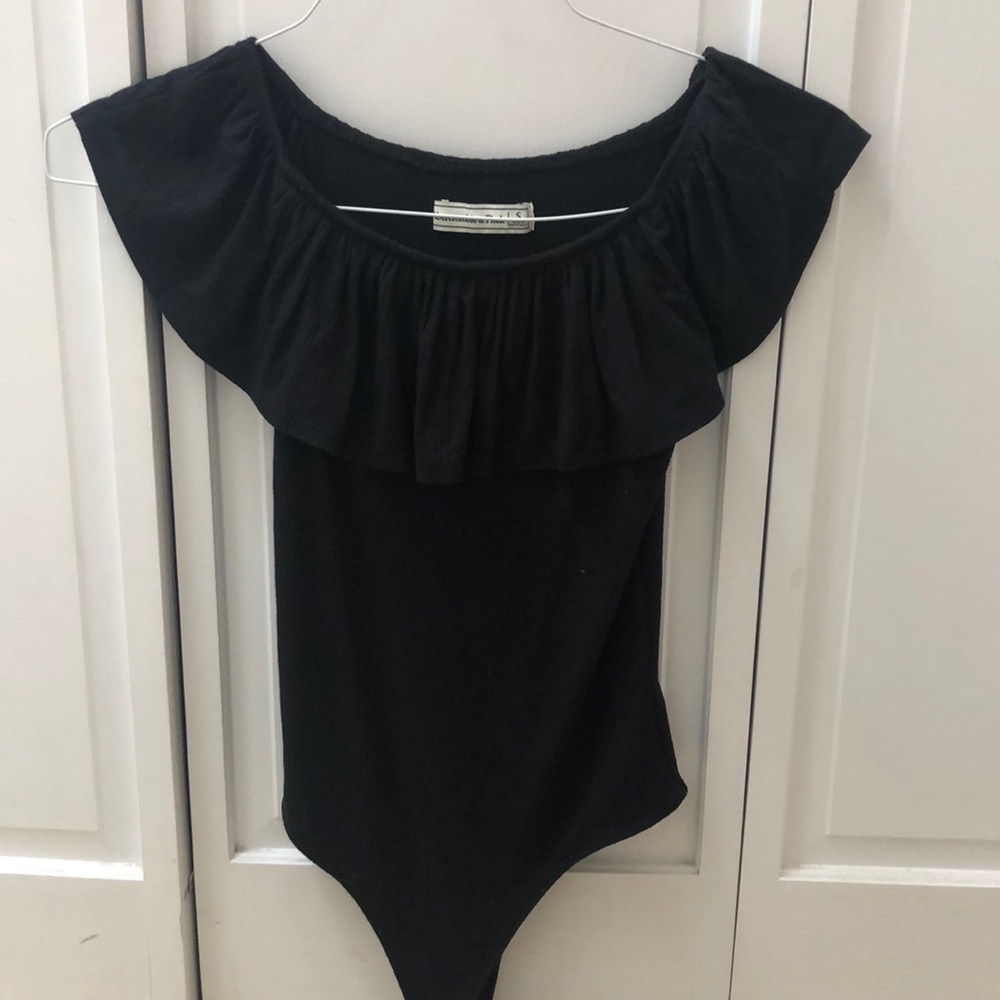 Black A&F Over the Shoulder Ruffle Bodysuit